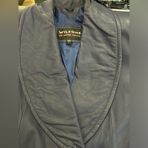 Vintage Wilsons Leather Dark Blue Double Breasted Waist Length Blazer  Jacket L - Picture 10 of 10